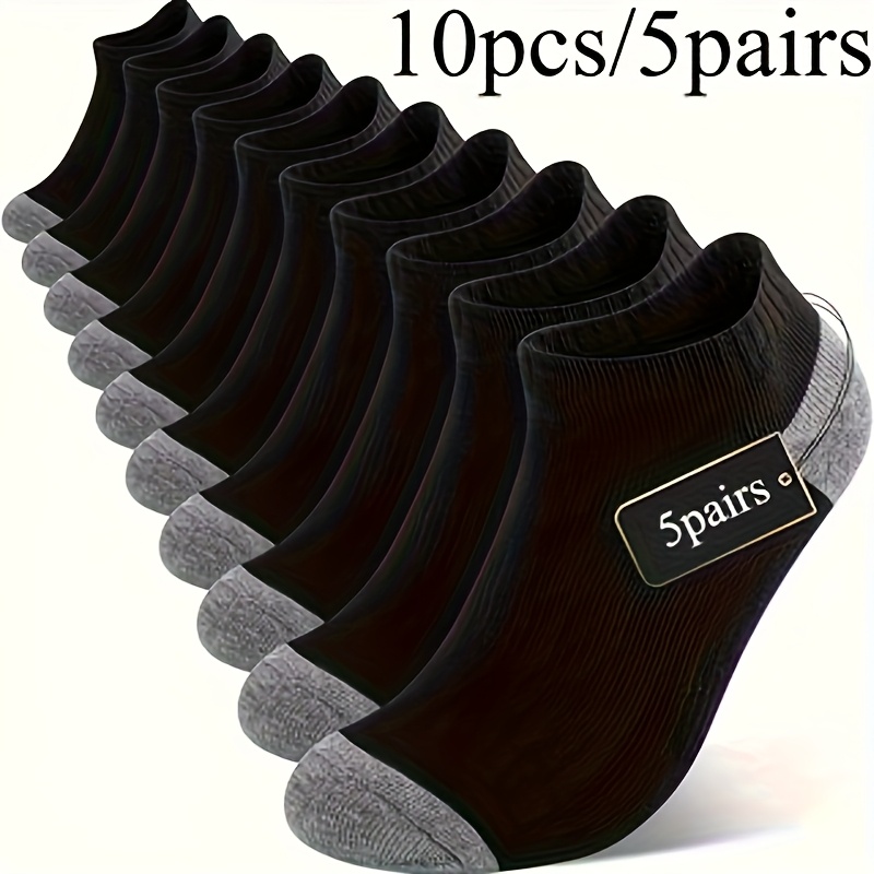 Image of 5 Pairs Men's Cushion Running Socks - Breathable Reinforced Heel And Toe Design, 3 Colors , Suitable For Fitness, Jogging, And Sports