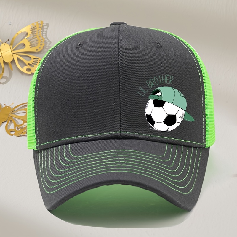 TEMU Soccer Cap With Cartoon Print, Side Print Mesh Baseball Cap, Outdoor Mesh Hat, Summer Outdoor Sports Printed Curved Brim Trucker Hat