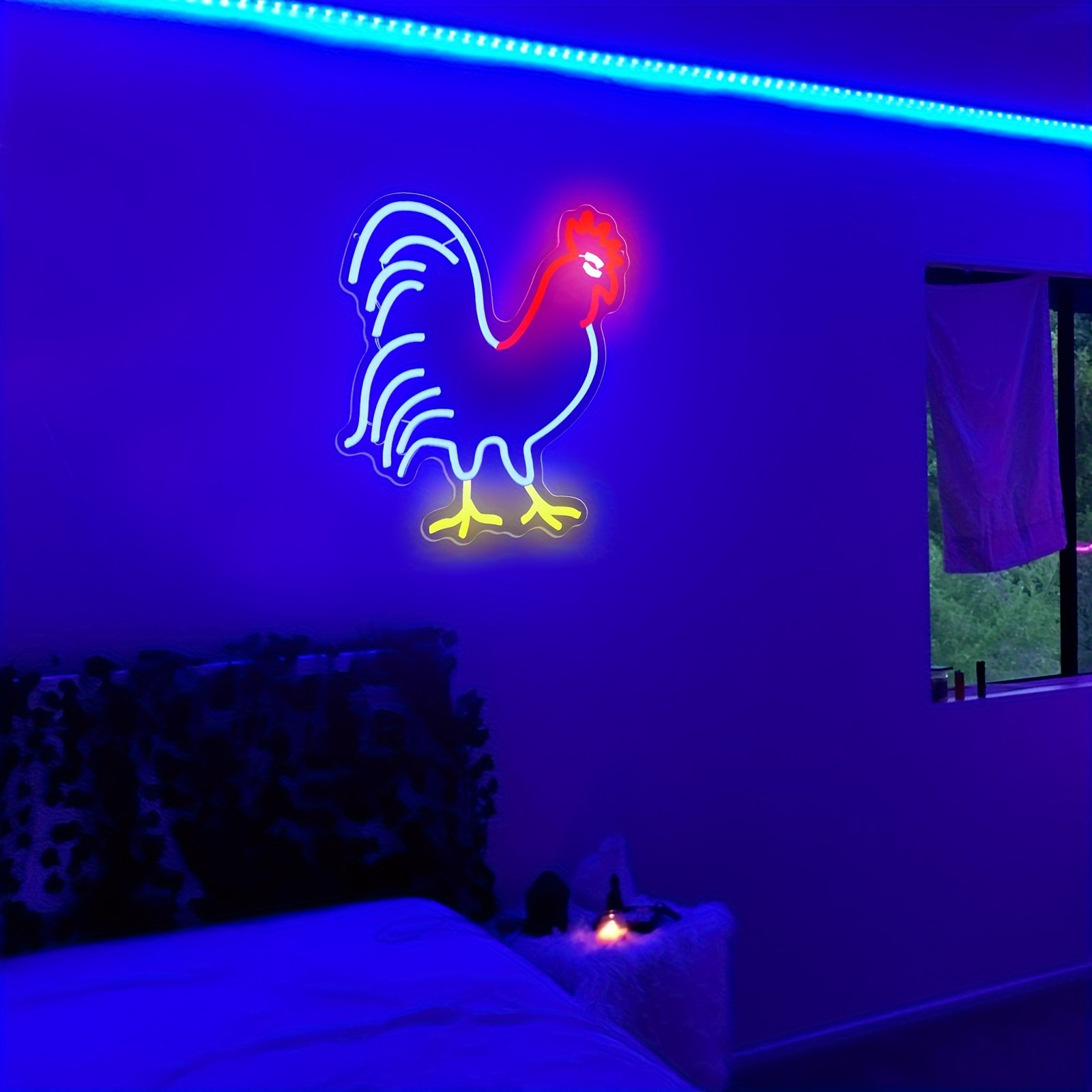 

1pc, Rooster Neon Sign, Red Blue Led Neon Signs, Chicken Neon Light For Wall Decor Animal Neon Lights Room Decor, Birthday Party Gifts