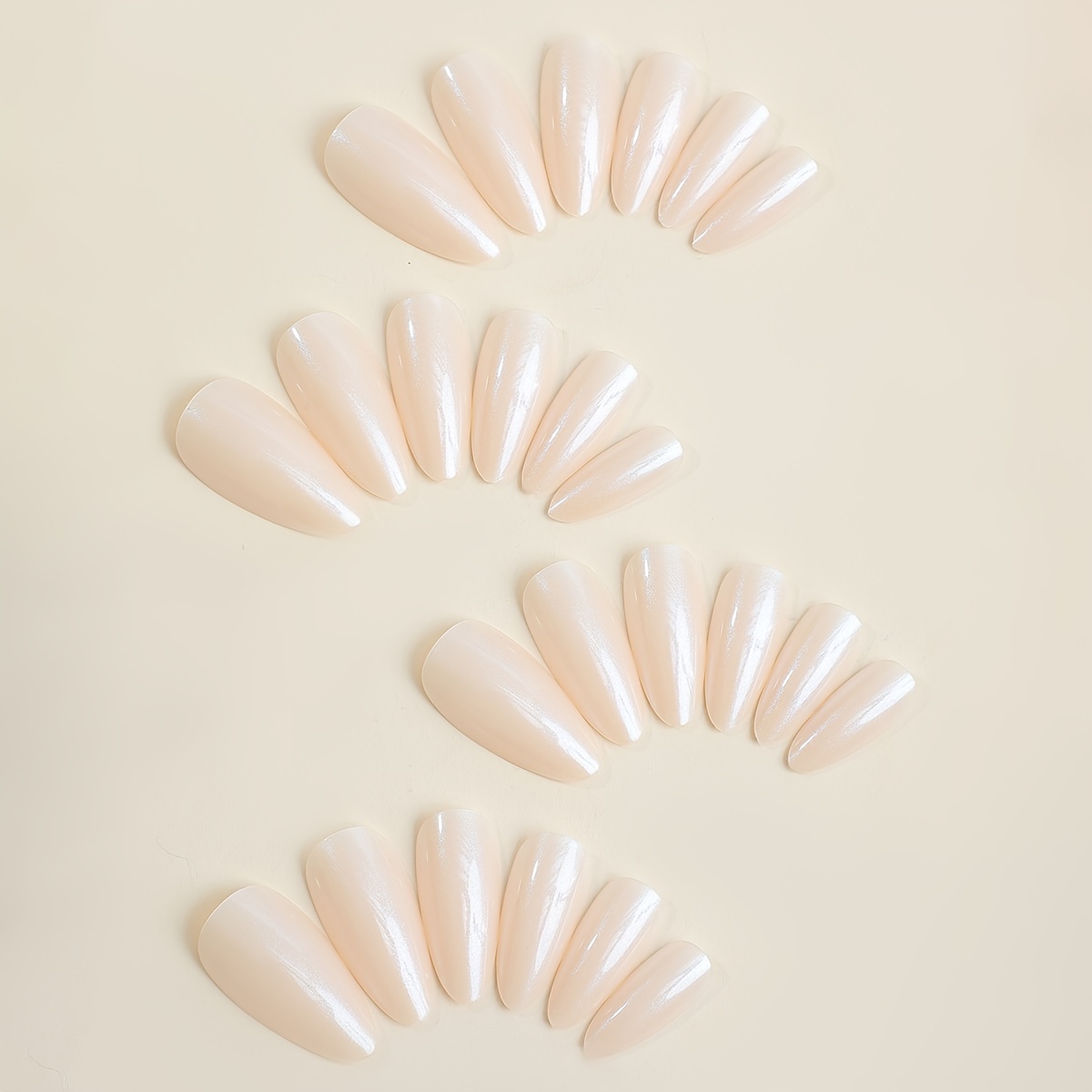 24pcs set white almond chrome luxury press on nails and glue reflective medium long pointed reusable false nails details 0