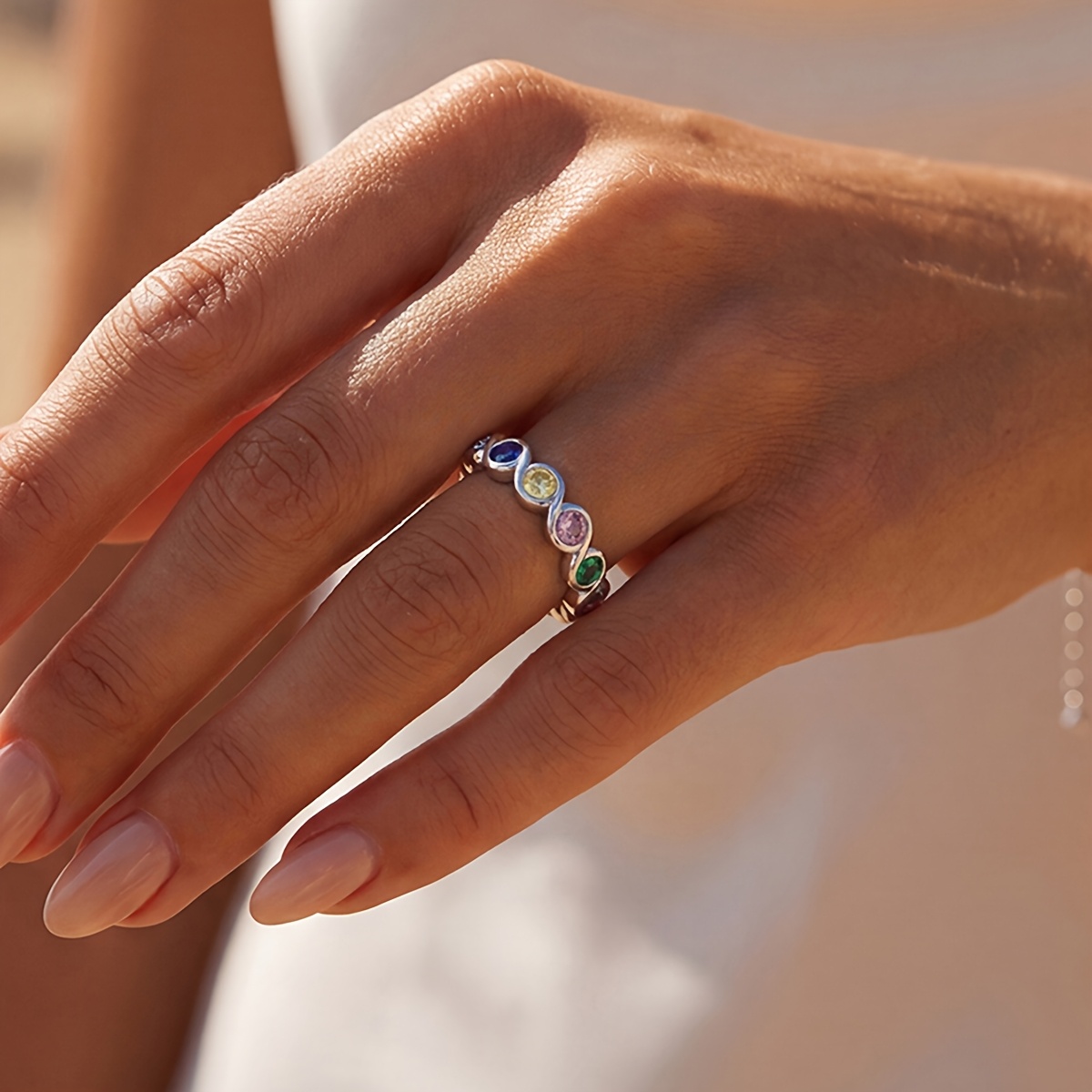 Women's Twisted Colored Synthetic Zirconia Ring, Elegant Gift