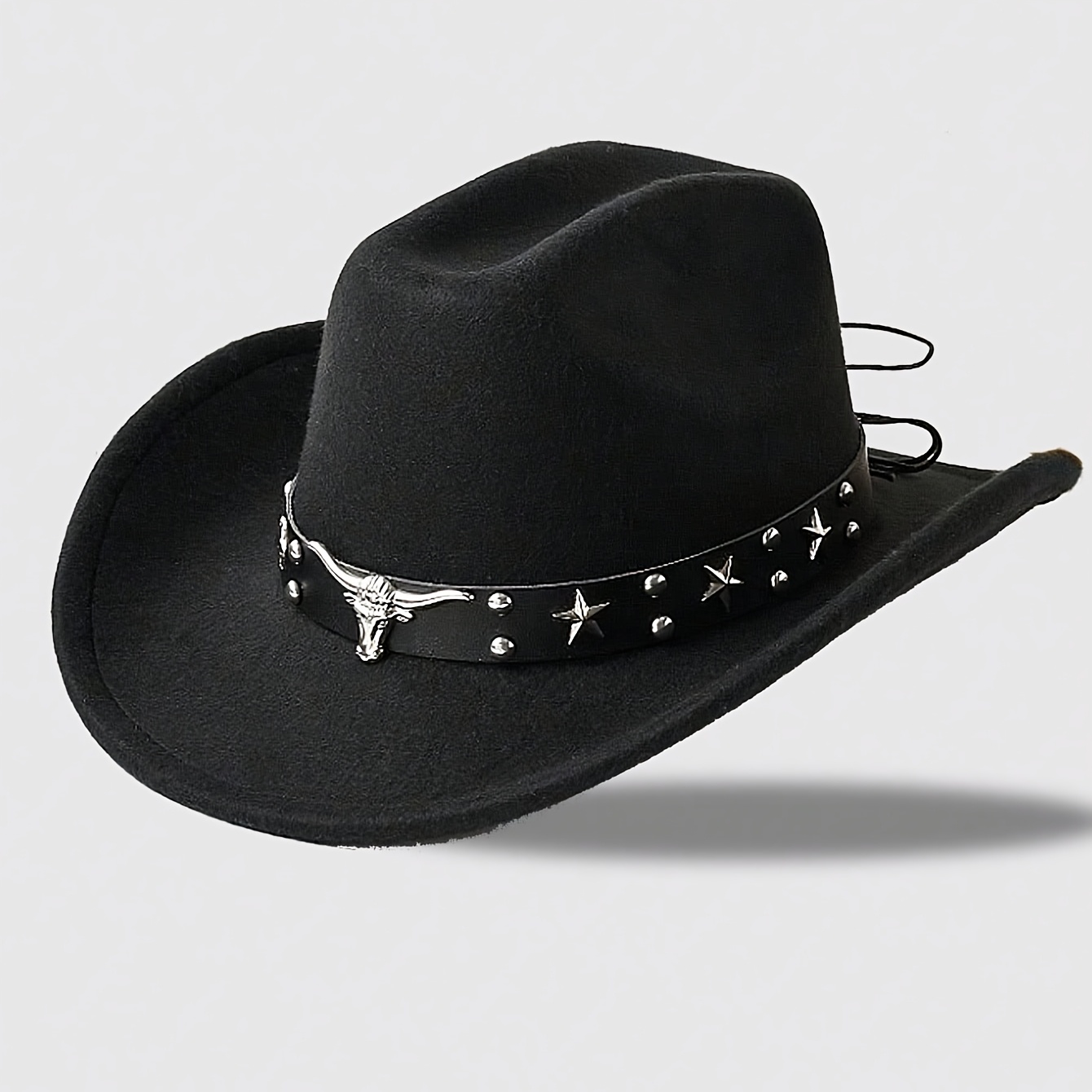 TEMU 1pc Unisex Cowboy Hat With Bull Horn Decor, Suitable For Riding, Rodeo, Music Festivals, Bar Parties, And Daily Use