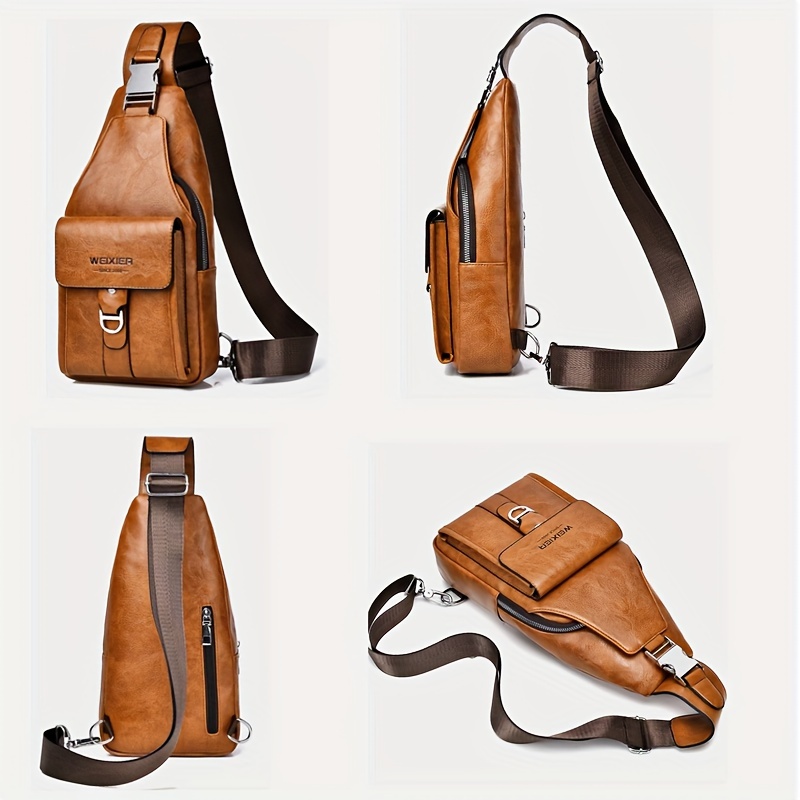 vintage pu leather crossbody bag for men retro style large capacity multiple compartments waterproof details 8