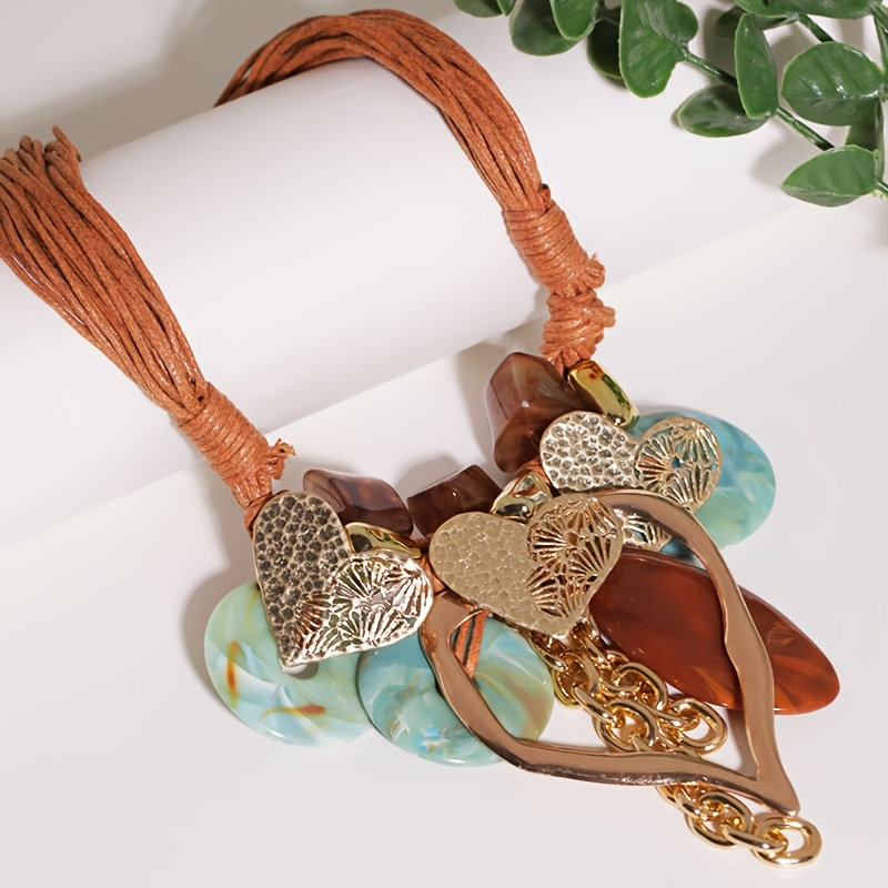 TEMU Collier 1 pièce à pendentif de cœur bohème avec boucle ronde, couleur du pendentif aléatoire