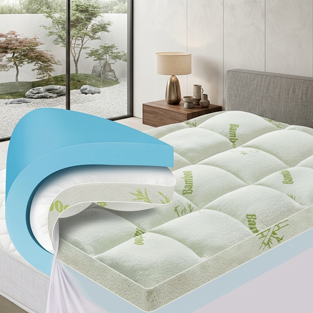 TEMU Queen Memory Foam Mattress Topper, 4 Inch Dual Layer Gel Foam Mattress Pad With Top Cover, Viscose Made From Bamboo, Overfilled, Deep Pocket