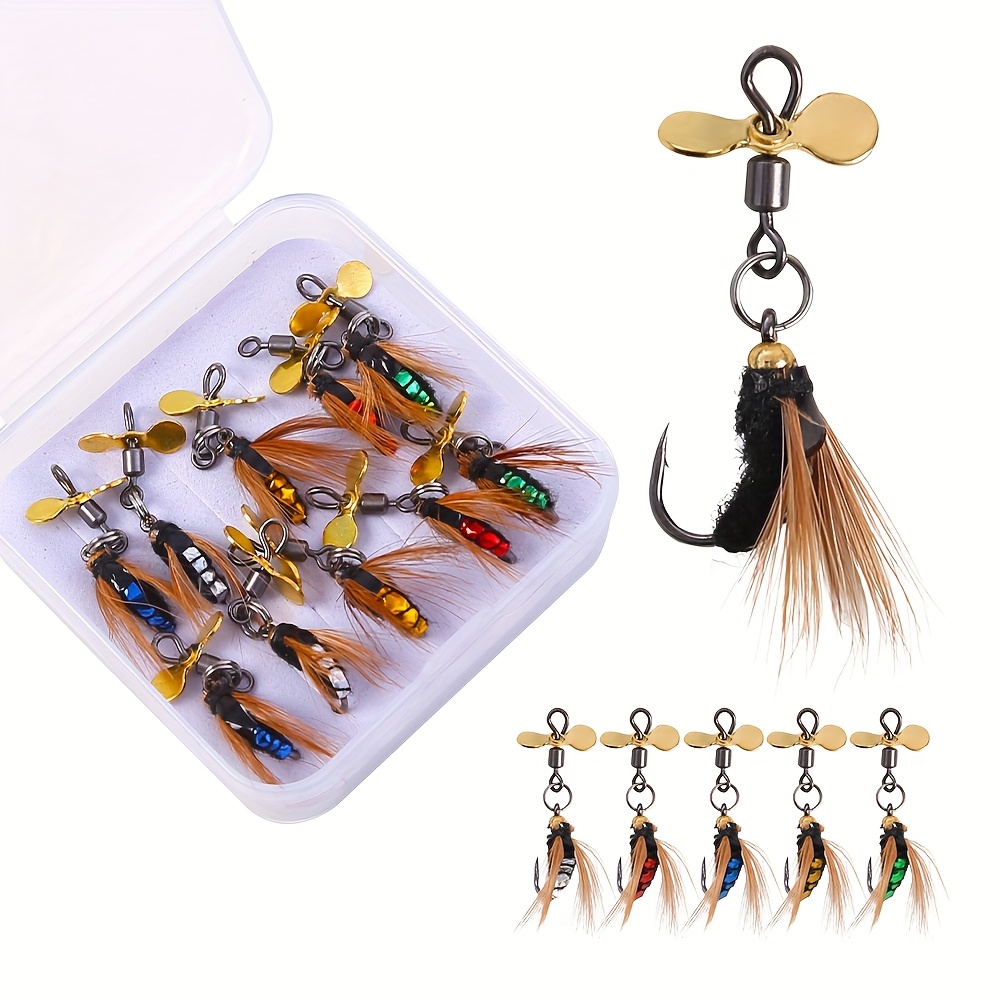 TEMU 5pcs/10pcs Box Of Steel Ball Flies With Propellers, Micro Bait With Barbed Hooks For Catching Perch And , Suitable For Hard Bait And Micro Lure