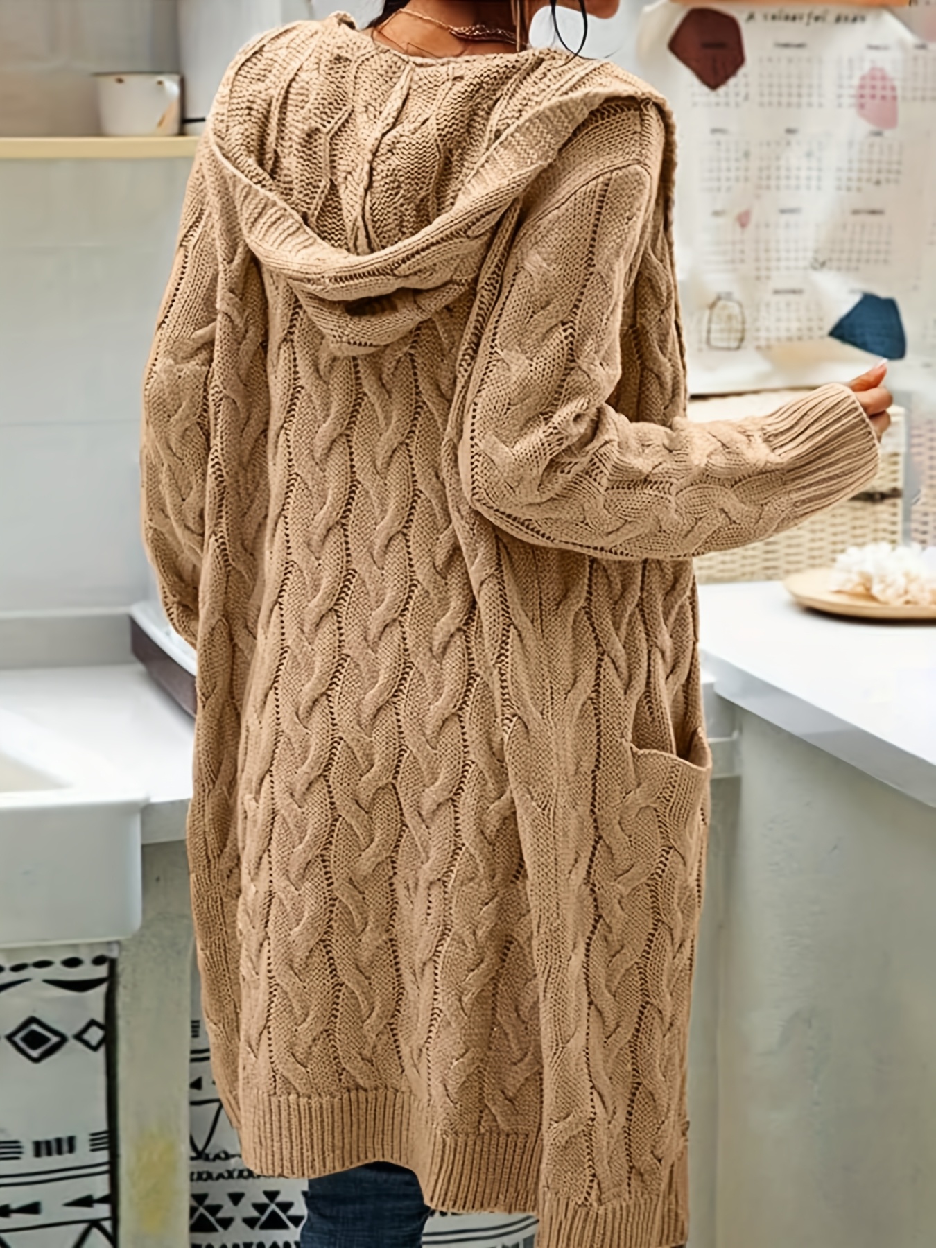 womens hooded open front cardigan solid color chunky long Temu