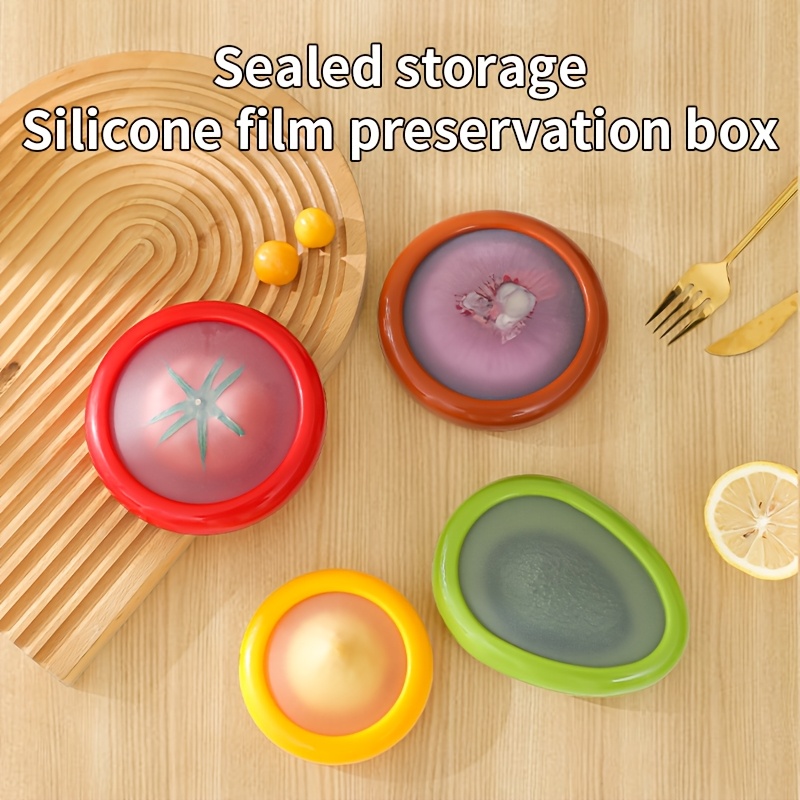 

4pcs Silicone Vegetable Storage Set, Reusable Avocado, Onion, Tomato And Lemon With - Dishwasher Safe