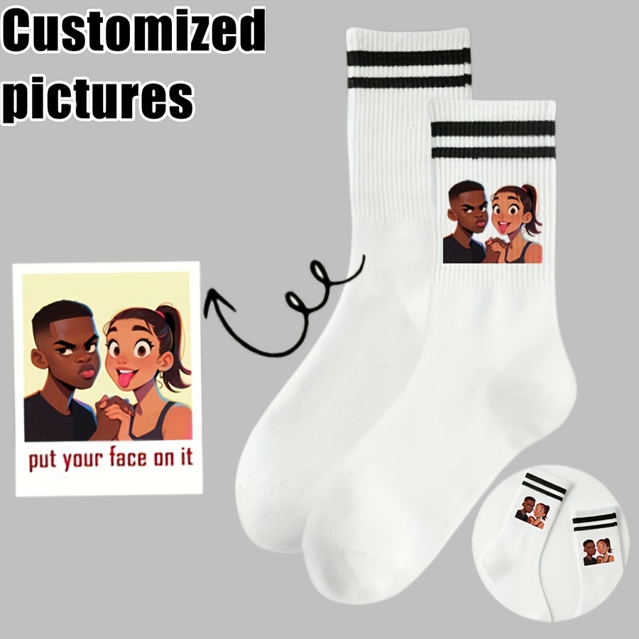 E-shop 1 Set anpassbare Wadensocken, mit jedem gewünschten Gesichtsmuster, anpassbares Design, strapazierfähige Herren- und Damensocken, geeignet für