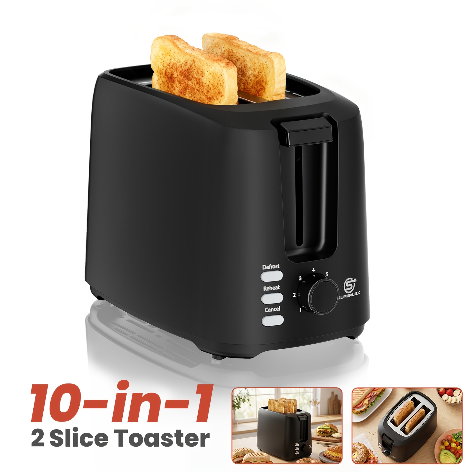 Image of Superlex 750w 2- Bread Toaster With 7 Browning Levels, & Cancel Functions, Removable Crumb Tray, Cord Storage, - With Indicator, Ideal For Homemade Breakfast Toast