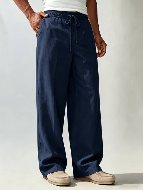 item picture summer new mens solid color straight casual trousers drawstring elastic waist design daily versatile long pants