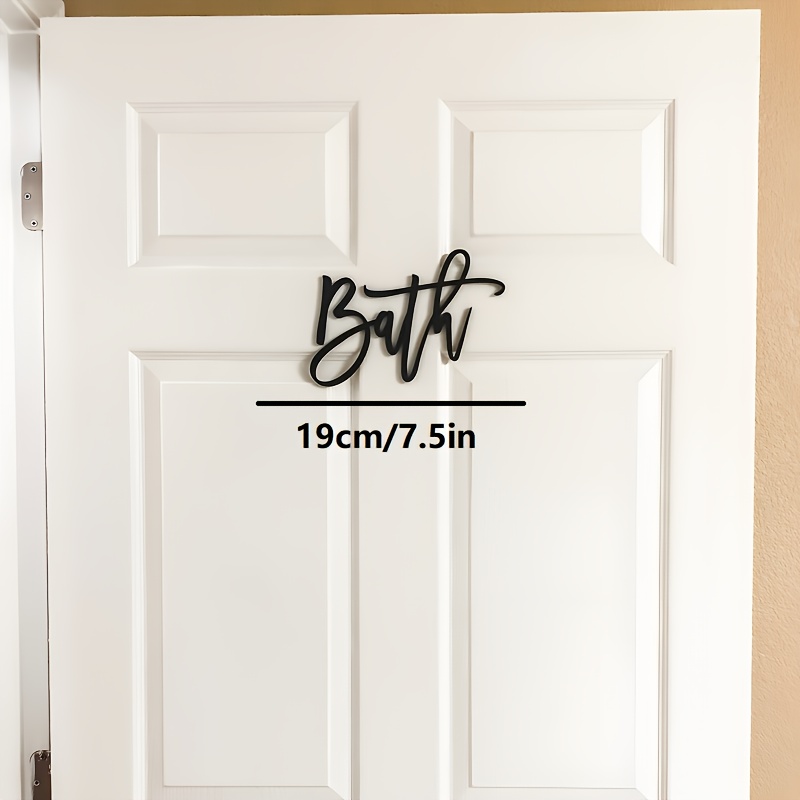 Bathroom Sign - Door Decoration, Black Script Lettering, Bathroom Door Decor For Farmhouse Or Contemporary Bathrooms - No Tools Needed, Home Decoration, Elegant Script, Durable Plastic, Wall Hanging