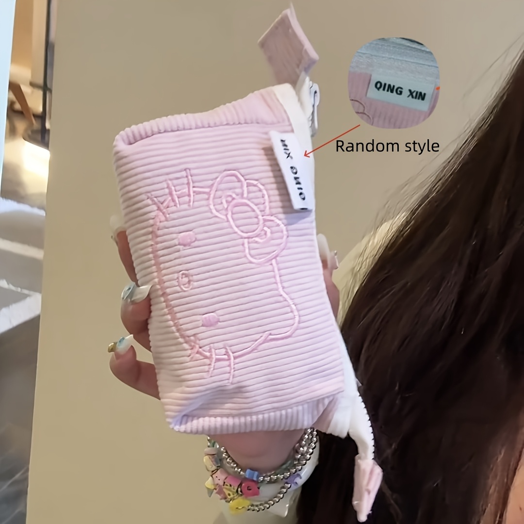 Image of Hello Kitty Large Flannel Cosmetic Bag And Pencil Case - Soft Pink Adorable Character Print Durable Travel Organizer, Random Color, Suitable For Daily Use, Character Themed Accessory, Zippered Closure