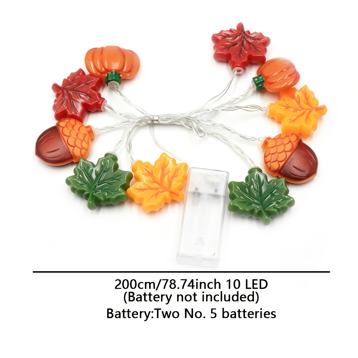 TEMU 1pc, Mixed Pumpkin And Maple Leaf Thanksgiving String Lights, 200cm/78.74inch 10 Leds, Battery Operated, Hanging Lights, Bedroom, Thanksgiving