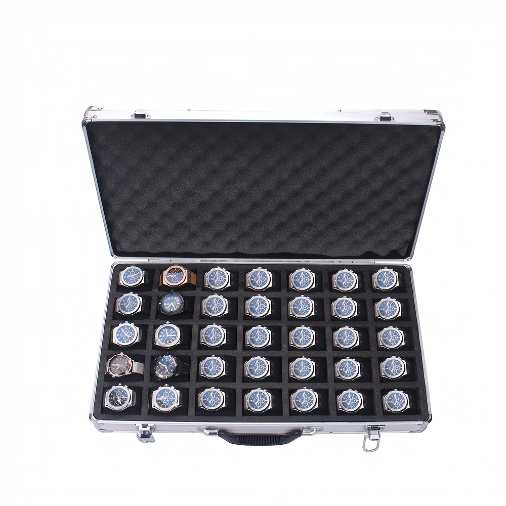 

35 Slots Watch Storage Box, Aluminum Suitcase Jewelry Collection Box, Portable Large Capacity Watch Box