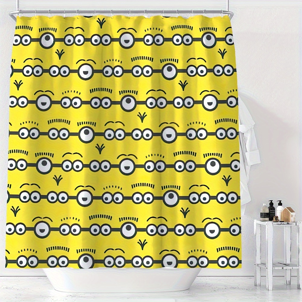 

Ywjhui Water-resistant Polyester Shower Curtain With Cartoon Expression Pattern, Machine Washable, Includes Hooks, Knit Weave, All-season Design, Arts Theme, Woven Method - 1pc