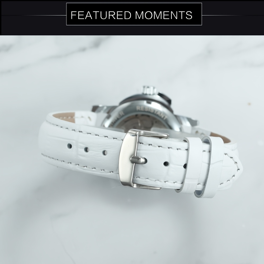 1pc t   womens luxury skeleton automatic mechanical watch elegant luminous hands stainless     leather strap business casual wristwatch with box date display quartz movement elegant watch skeleton watch automatic mechanical watch details 4