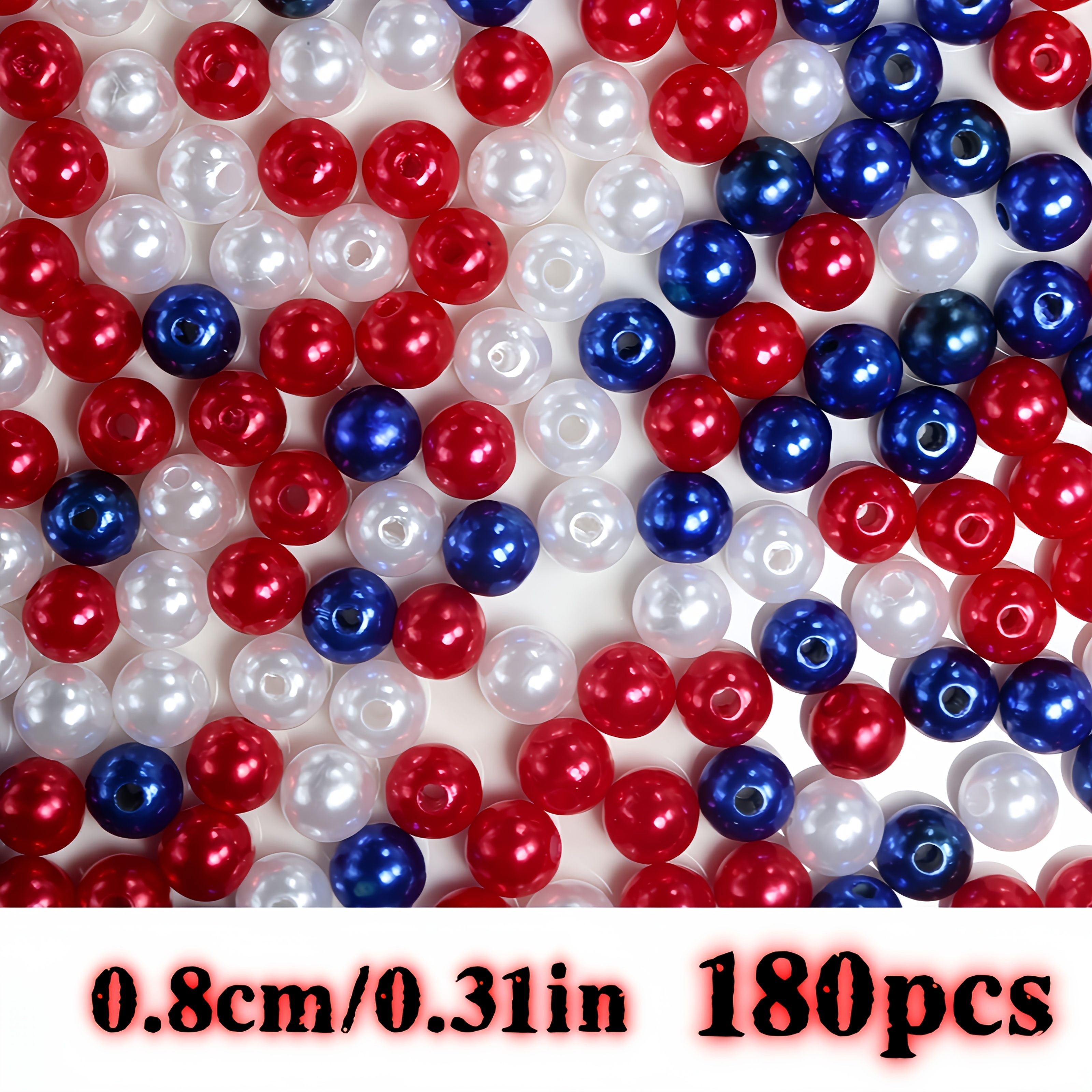 TEMU 8mm 180pcs White Blue Red Color Scheme, Acrylic Beads, Spacer Beads, Bracelet, Necklace, Jewelry, Birthday Party, Christmas And Valentine's Day