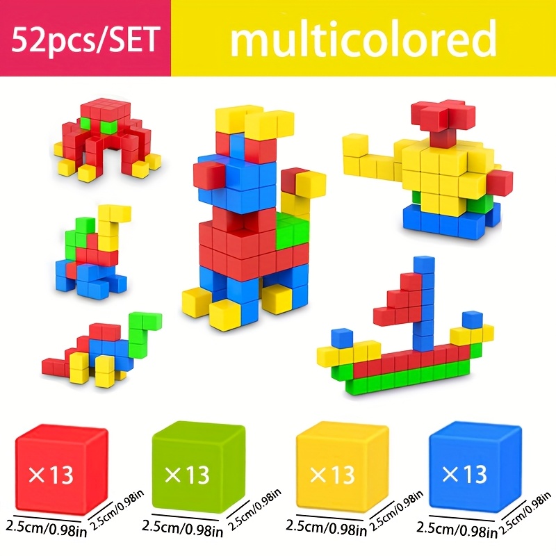 TEMU 52pcs Magnetic Tile Toys For Kids, Stem Magnetic Toys, Magnetic Building Block Toys, Suitable For Boys And Girls Aged 3+, Perfect For Christmas/