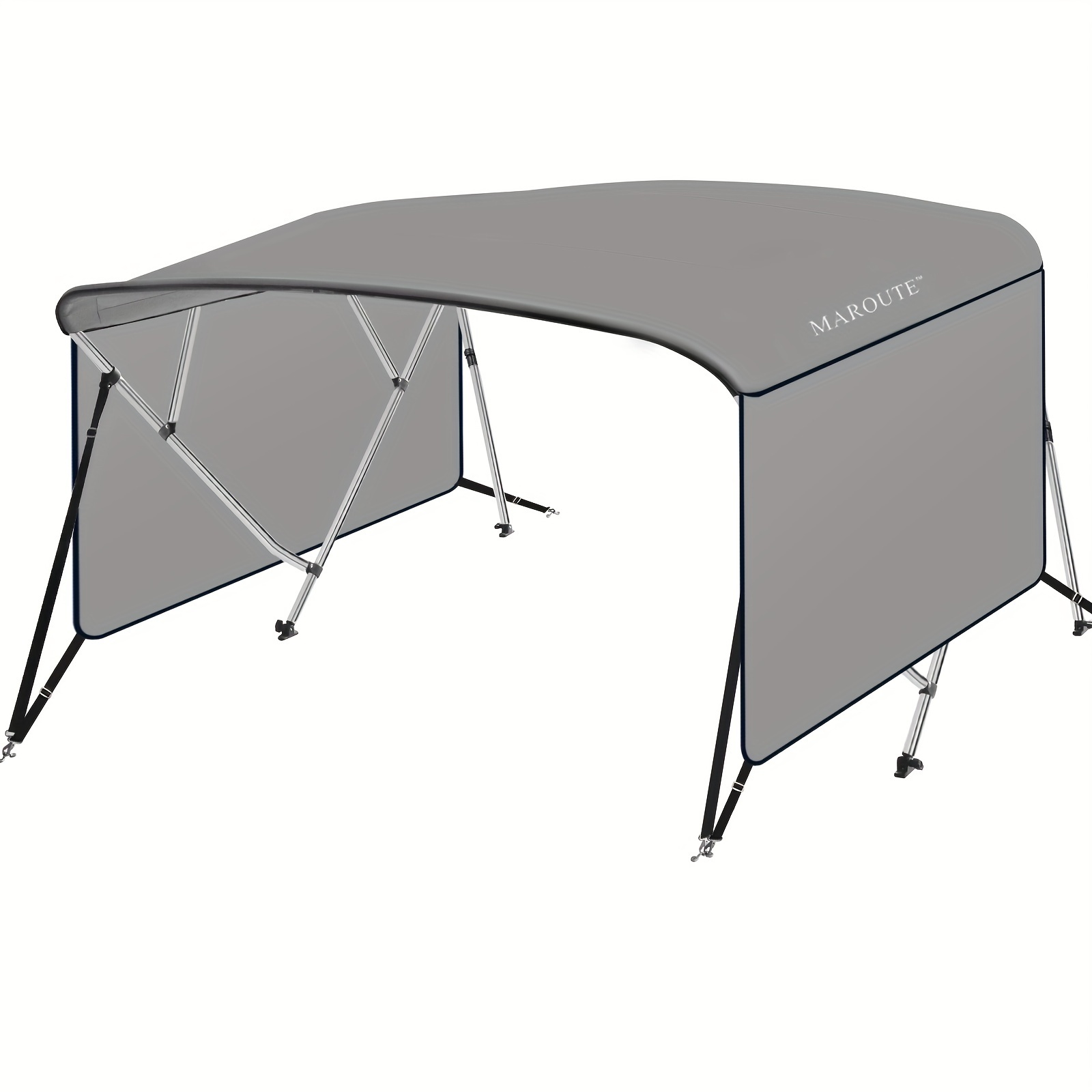 

4 Bow Bimini Top Boat Cover With 1"aluminum Alloy Frame, Include 2 Straps, 2 Adjustable Rear Support Pole, Zippered Storage Boot, Pu Coating Canvas