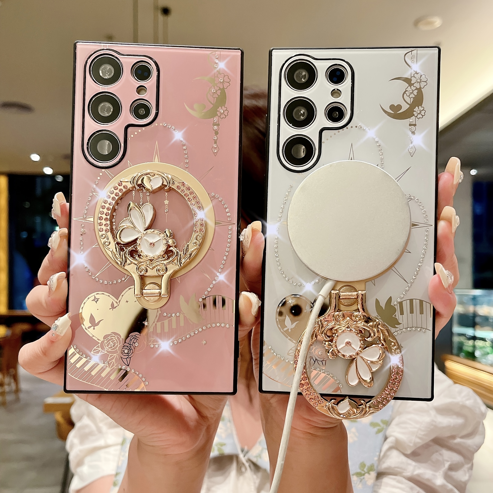 

Rhinestone Magnetic Holder Mobile Phone Case S25 Ultra S24 Ultra S23 Ultra S22 Ultra S24 S23 Fe S25 S24 S23 Plus A14 A55 A54 A35 A25 A53 A15, Exquisite Design, Perfectly Protects Your Phone