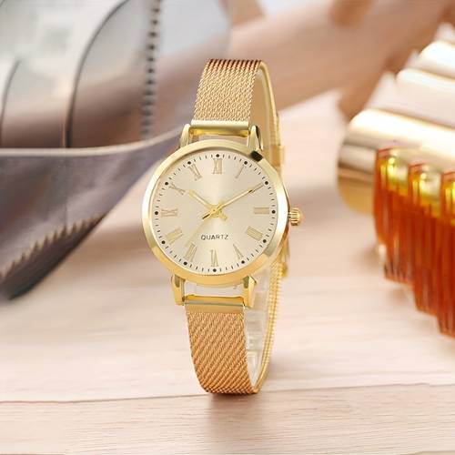 2pcs set womens watch luxury roman dial quartz watch and jewelry bracelet set business suitable for womens birthday holiday gifts back to parties graduation travel ladies parties