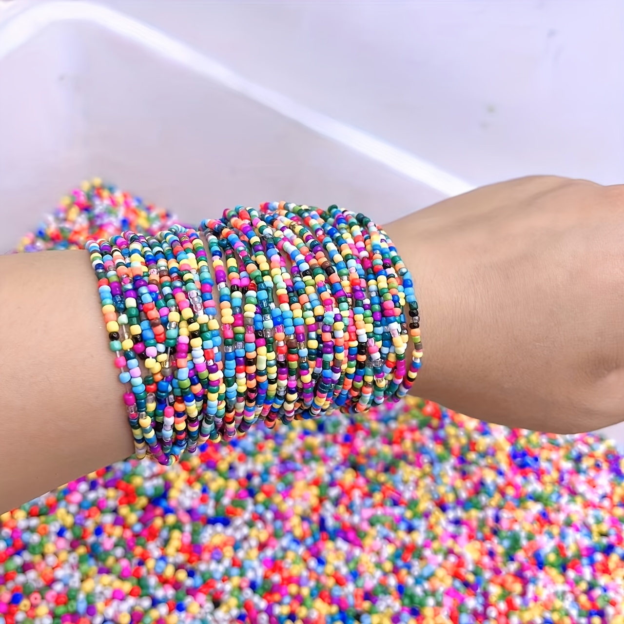 7pc Colored Rice Bead Stackable Bracelet Set