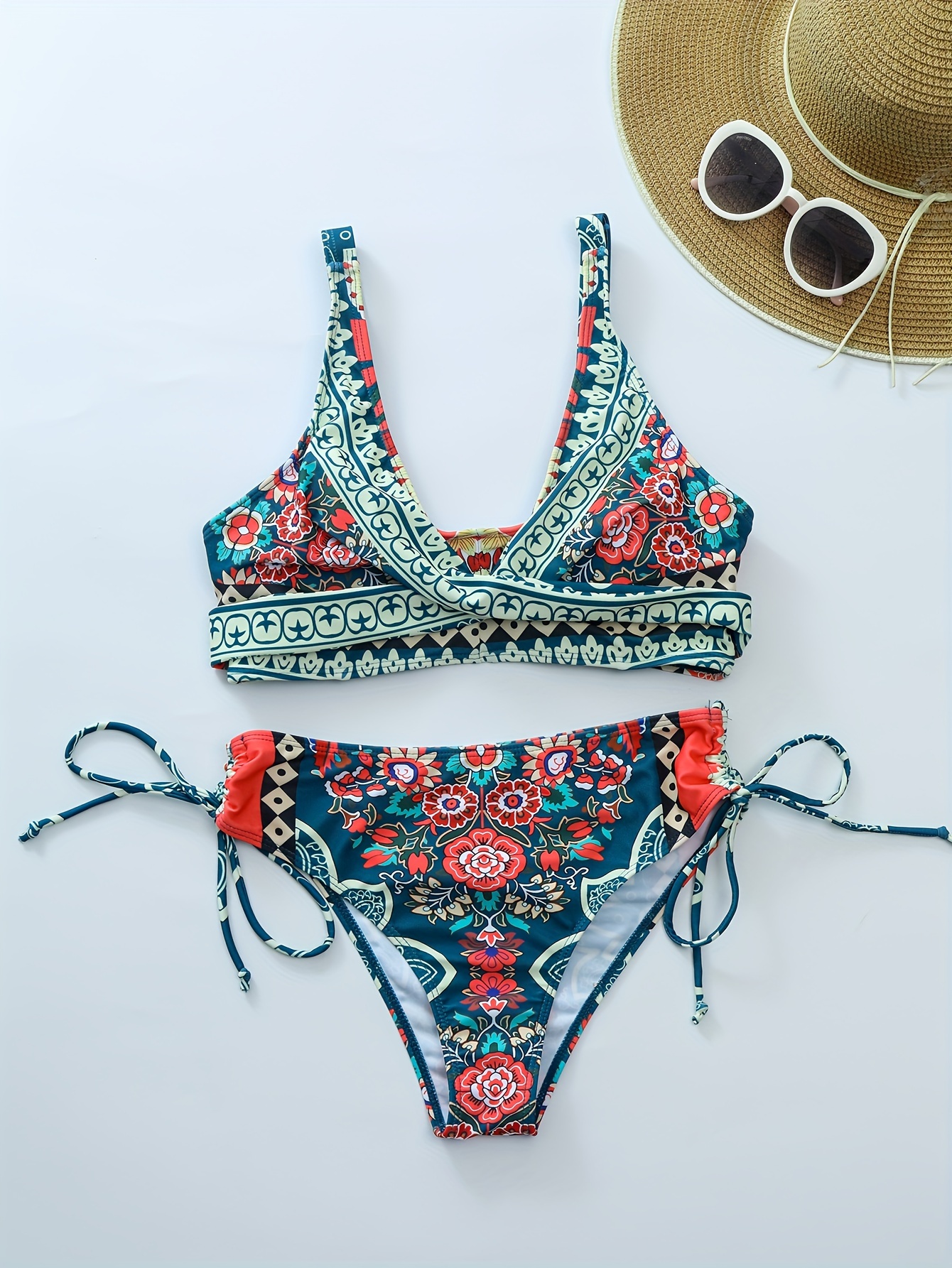 Floral Print 2 Piece Set Tankini, Tie Side Swimsuits, Women's Swimwear & Clothing
