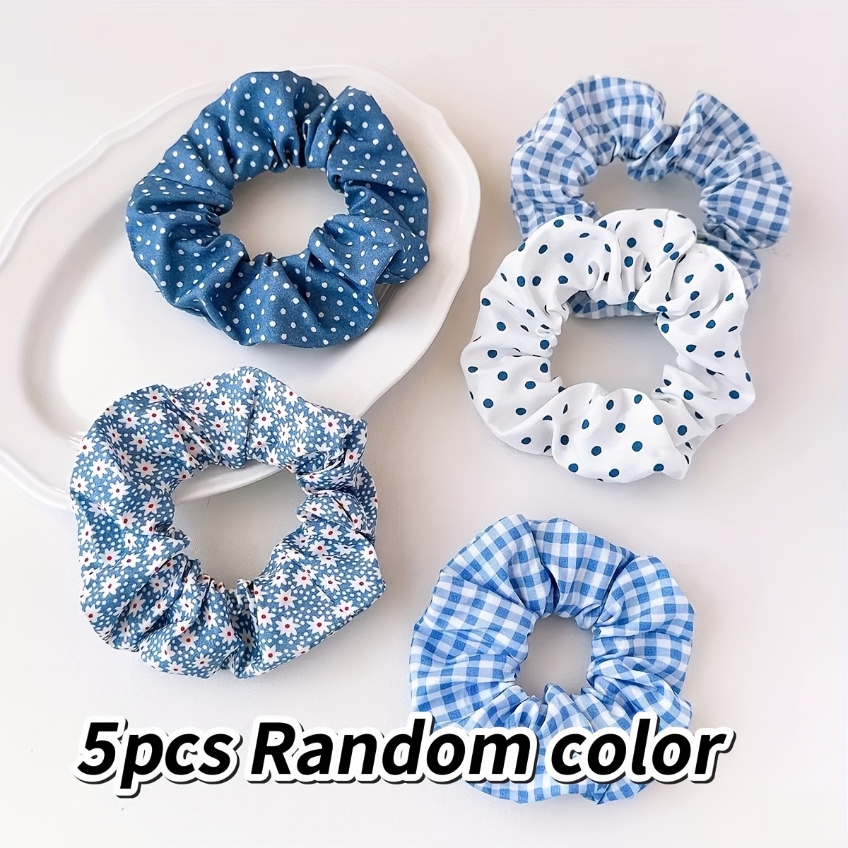 5pcs random     scrunchie simple checkered bun hair tie ponytail holder hair accessory