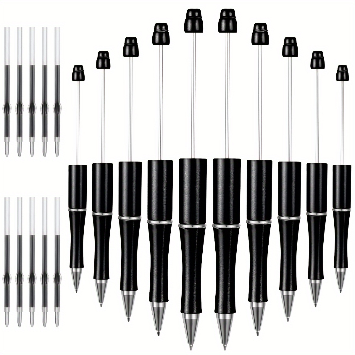 

10 Pieces Plastic Pen Bead Ballpoint Pen Assorted Bead Pen Shaft Black Ink Rollerball Pen With Extra 10 Refills Office School Supplies (black)