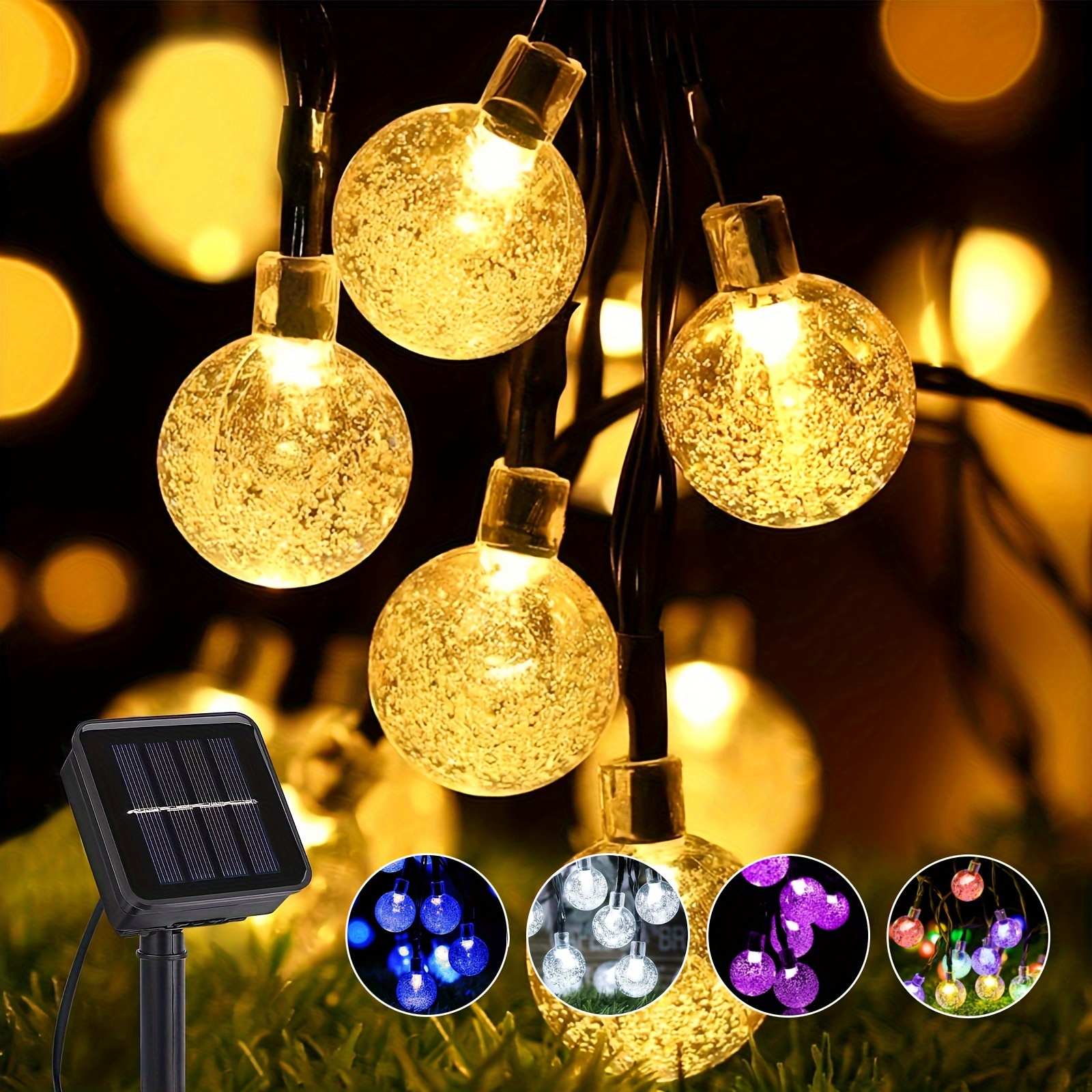 

Solar Powered String Lights Outdoor, 39ft 100 Led Crystal Balls, 8 Modes Waterproof Fairy Lights For Garden, Patio, Balcony, Wedding, Christmas, Movie Themed, Water-resistant Plastic, Yellow Light