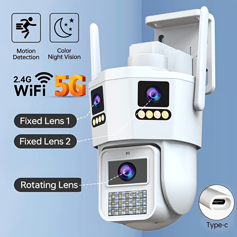 Image of Triple-camera Full Hd Outdoor Surveillance Camera, Suitable For Shops And Streets, With Automatic Tracking, Dual-band Wifi Connection, Voice Intercom, And Motion Detection Alarm