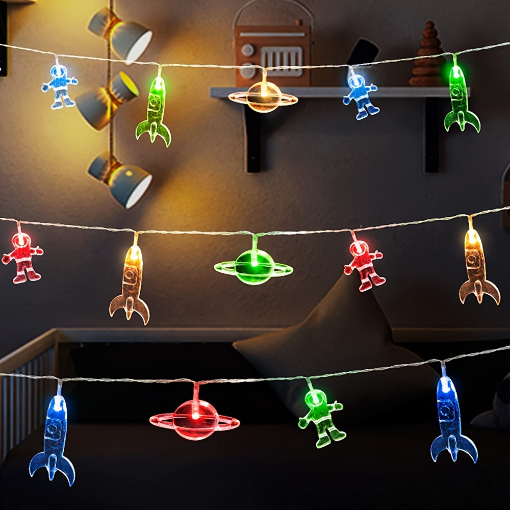 

1pc 4.92ft/1.5m 10led Outer Space Themed String Light, Astronaut, Planet & Rocket Shapes, Festive Plastic Garland For Home Decor
