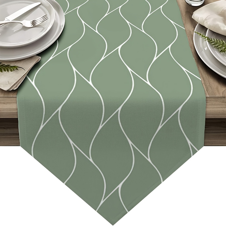 Image of 1pc, Kitchen Table Runner, Farmhouse Decoration Sage Green Geometric Pattern Dresser Scarves For Family Dinner Holiday Birthday Party Home Decor