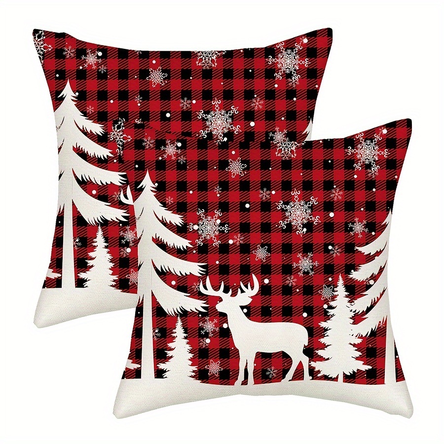 

2pcs, Christmas Pillowcase Red Black Upholstery Pillow For Sofa Bed Decoration, Single Sided, Without Pillow , 16x16 18x18 20x20 Inch