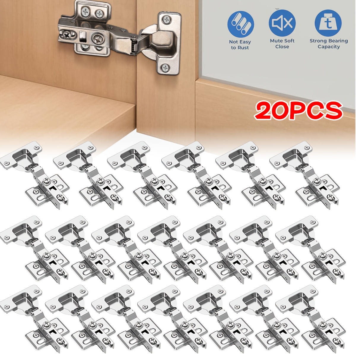 Image of Set Of 20 Stainless Steel Hinges For Frameless Applications - 100° Clamping For Hidden Cabinet Doors, Perfect For Contemporary Kitchen Cabinets With A Concealed Design, Ideal For Modern Cabinetry