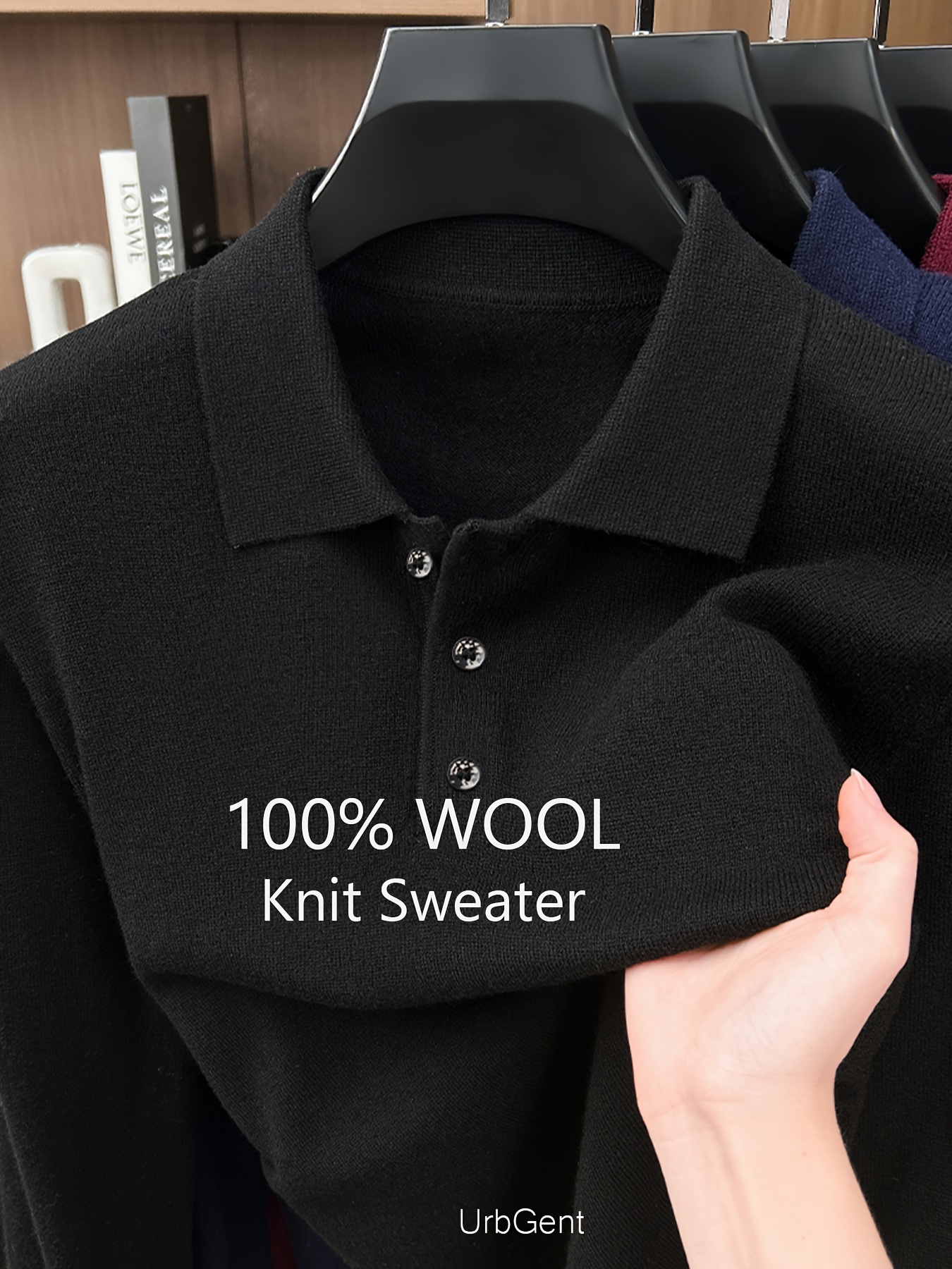 100% Pure Velvet Autumn Winter Men'S Polo Neck Knit Sweater, New 3-Button Design, Can Be Worn Alone Solid Color Easy Low-Key Design, Soft And Skin-Friendly Warm Fabric, Regular Fit Comfortable, Retro Light Luxury Casual Style