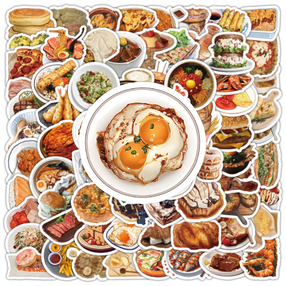 Image of 102pcs Realistic Food Stickers, Creative Food-themed Journaling And Desktop Decals, Suitable For Roller Skating And Cycling, Cycling Stickers And Decals