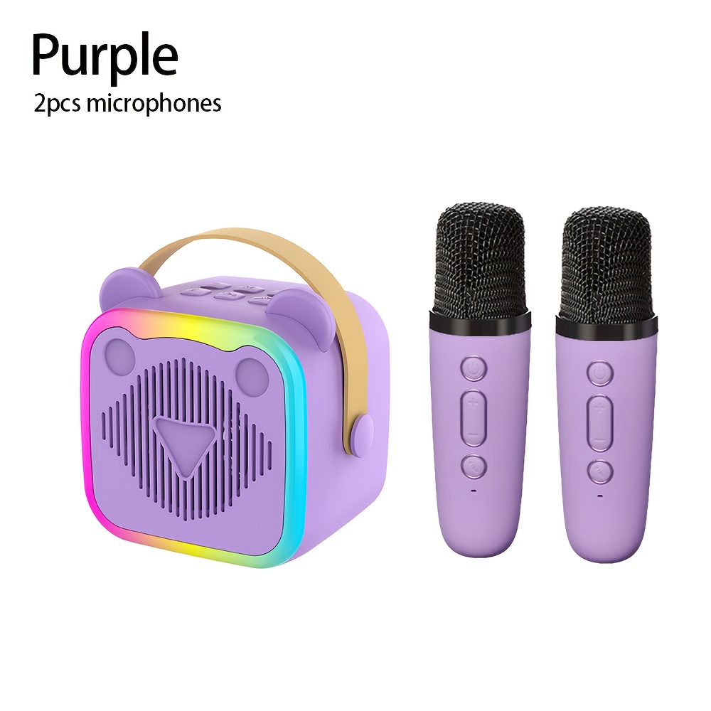 1pc Portable Wireless Karaoke Machine with 2pcs Microphones and Rainbow Lights, USB-C Rechargeable Mini Speaker, Compatible with Smartphones, Home Parties, Birthdays, Portable  , Party Entertainment, Stylish Design, Lightweight Build, Fun Aesthetic,  ,  , Modern Speaker,  , Durable Build,   Sound, Wireless Speaker, Microphone Included, Music Lovers, Party Hosts, Portable Karaoke, Fun Microphone Accessory, Round Rainbow
