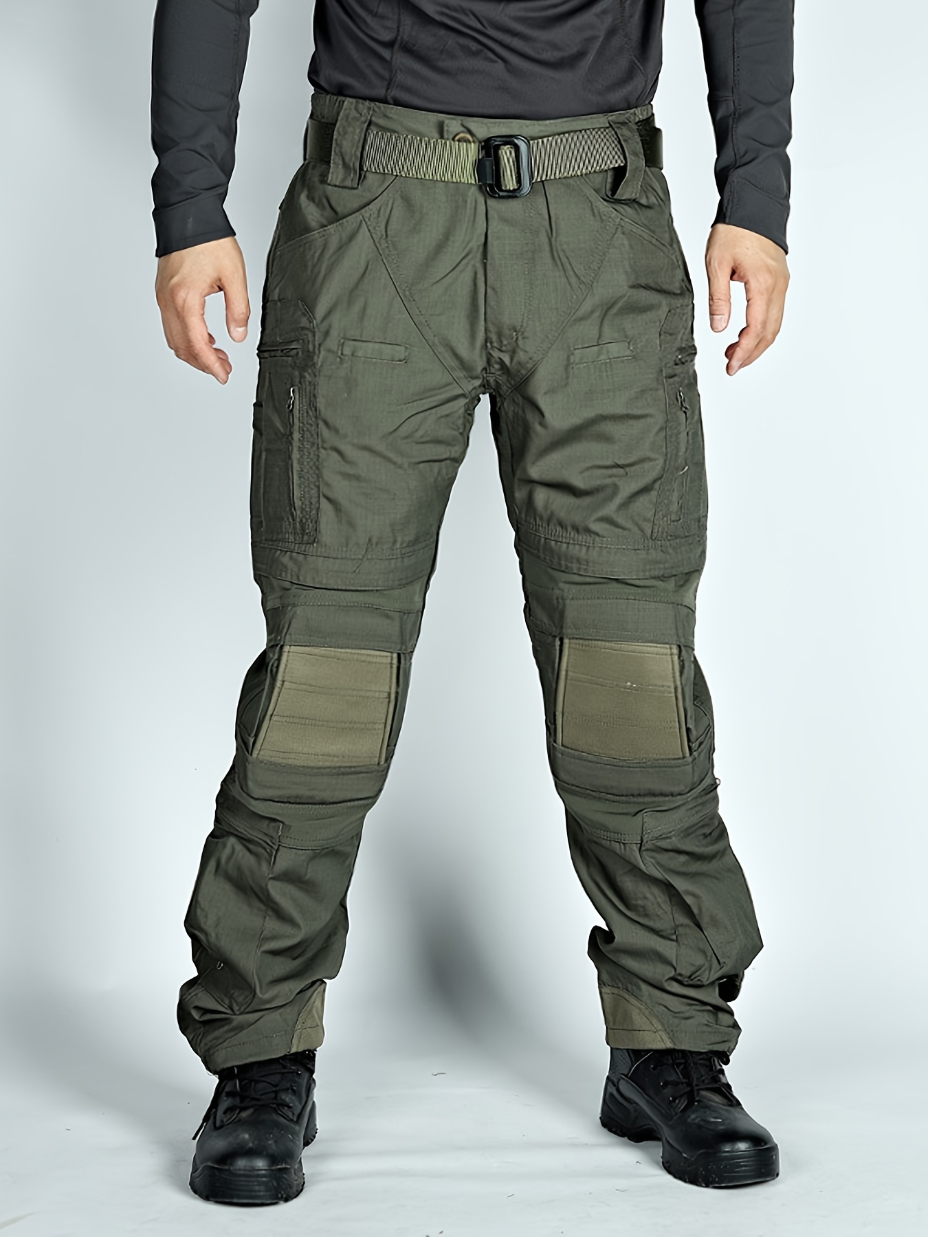 Men's Cargo Pants Solid Color Elastic Waist Zipper Fly - Temu