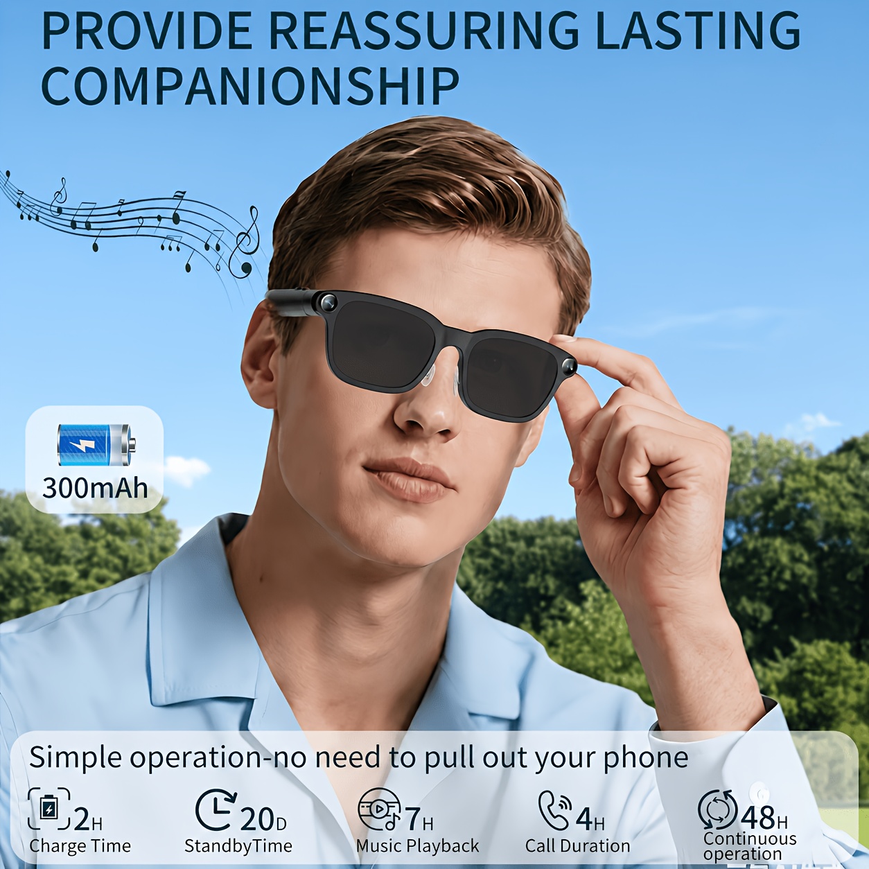 PEJE AI Smart Camera Glasses with 100+ Languages Real-Time Translation, AI Voice Assistant, AI Recognition, 8MP Camera, 1080P Video Recording, 4GB Storage, Wireless Calls, Music Playback, Open-Ear Audio, Smart Glasses for Travel & Outdoor