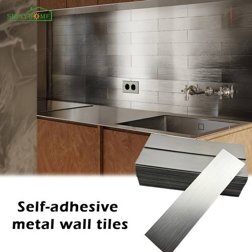 50 sheets metal 3d wall panels peel and stick backsplash tile pvc aluminum brushed silvery self tiles for kitchen bathroom laundry room rv fireplace staircase