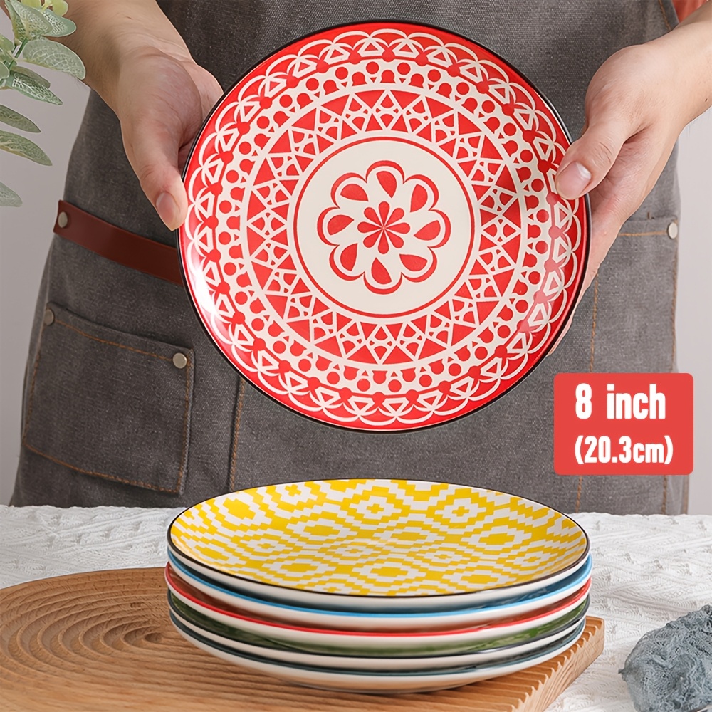 Image of 6pcs Dinner Plates Ceramic Plate Set - Vibrant Mix-and-match Colors - Suitable For The Kitchen, Home, Restaurant - Dishwasher And Microwave Safe
