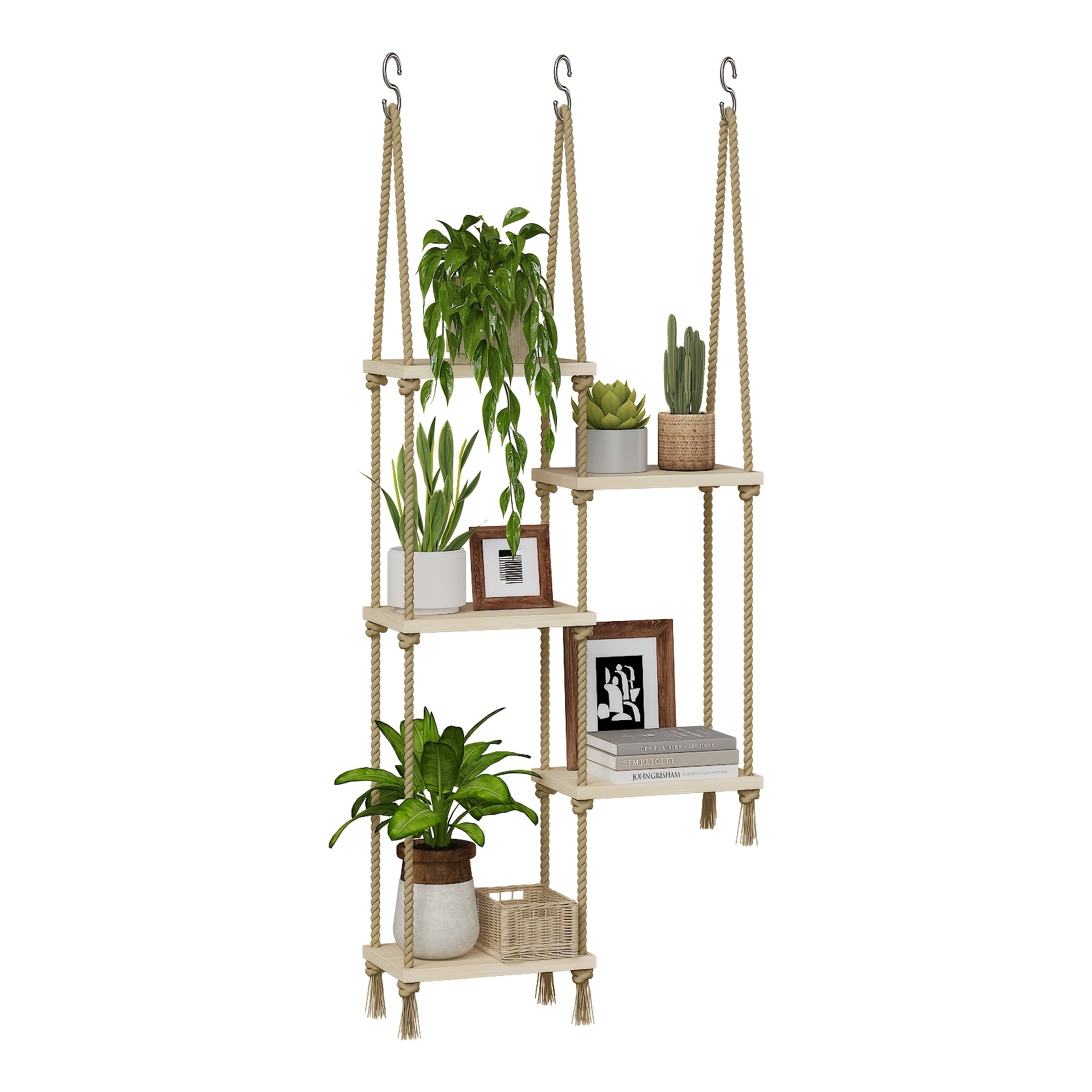 Image of Bamworld Hanging Shelves For Indoor Use, Plant Hangers For Windows, Wooden Plant Wall Shelves, Windowsill Plant Shelves, Hanging Plant Stands For Living Room Decor, Garden And Boho Decor