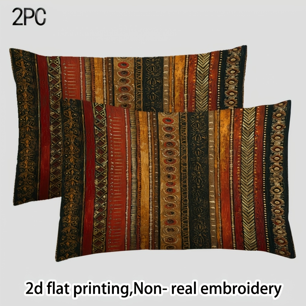 TEMU 2d Printed, 2pcs Set Double-sided Printed Short Plush Pillowcases With Traditional African Striped Oil Painting Patterns, Intricate Tribal In .