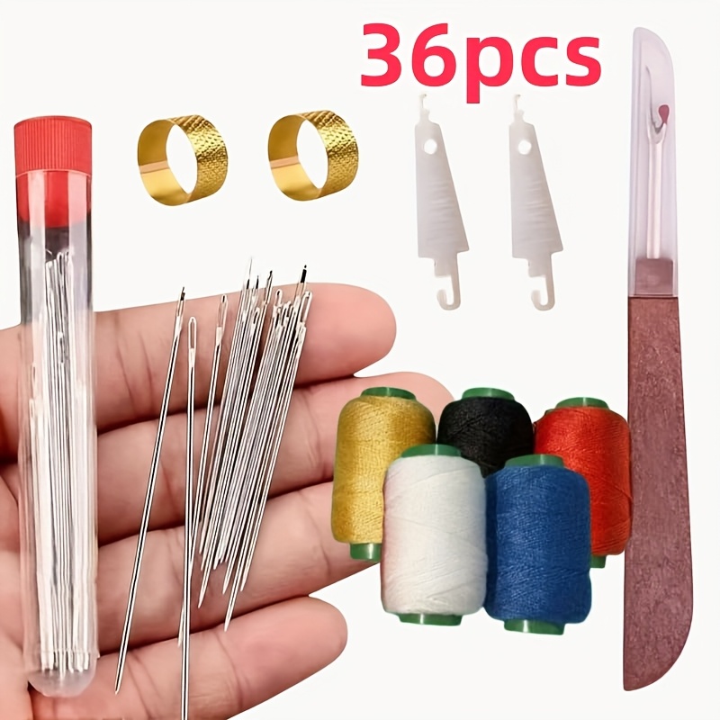 E-shop 36-teiliges Nähset, Stahl-Nähnadeln mit großem Öhr, tragbare Handreparaturwerkzeuge für Senioren, für Anfänger DIY-, ideales Geschenk für