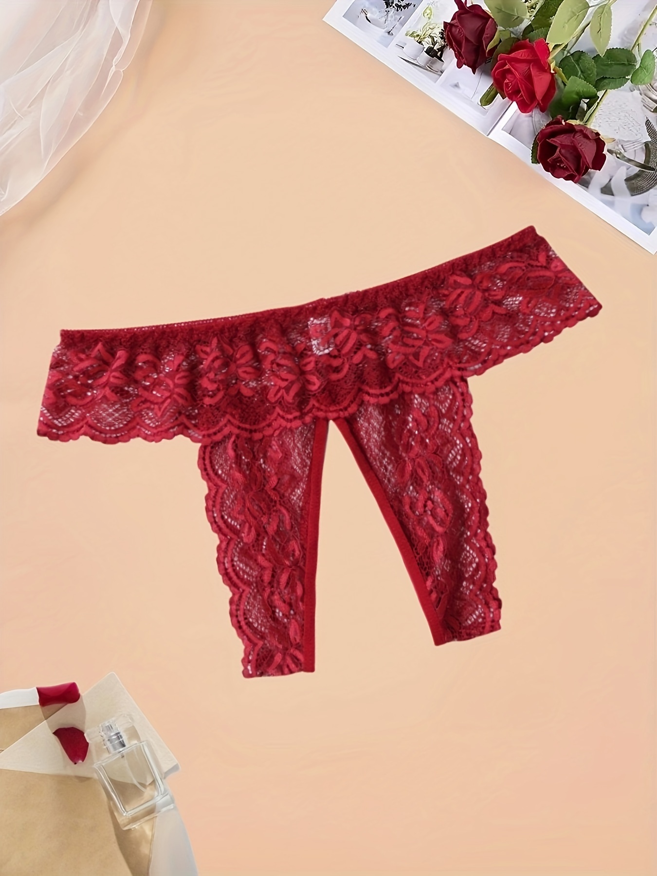 1PC Women Sexy Floral Lace Panty Underwear Brief Plus Crotchless Thong  Lingerie 
