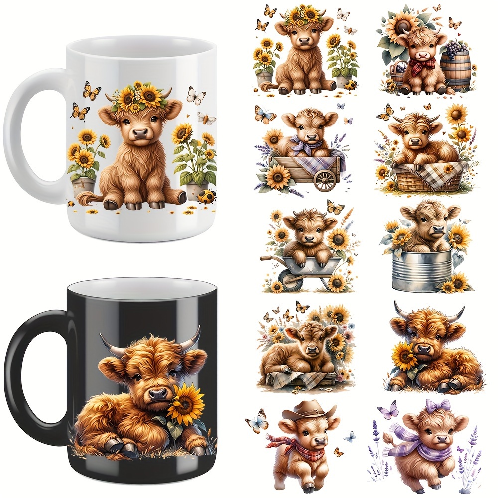 

5 Pack Cute Cow Uv Dtf Cup Wraps Decals Waterproof Transfer Stickers, Dly Spring Highland Cow Uv Dtf Transfer Stickers For Mug Waterproof, High Quality (3.2"x7.8")