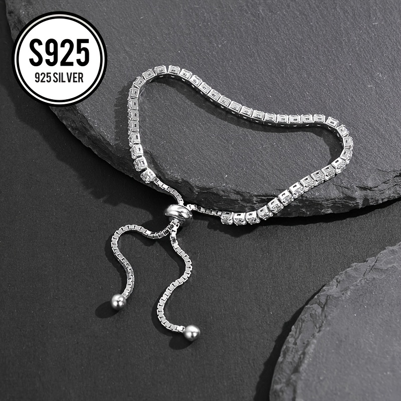 

925 Silver Low Allergy Bracelet For Women, And , Adjustable Pull Chain, New Geometric Round, , Decoration, Valentine's Day Gift For Women, Anti-oxidation Storage Gift Box, 6.5g