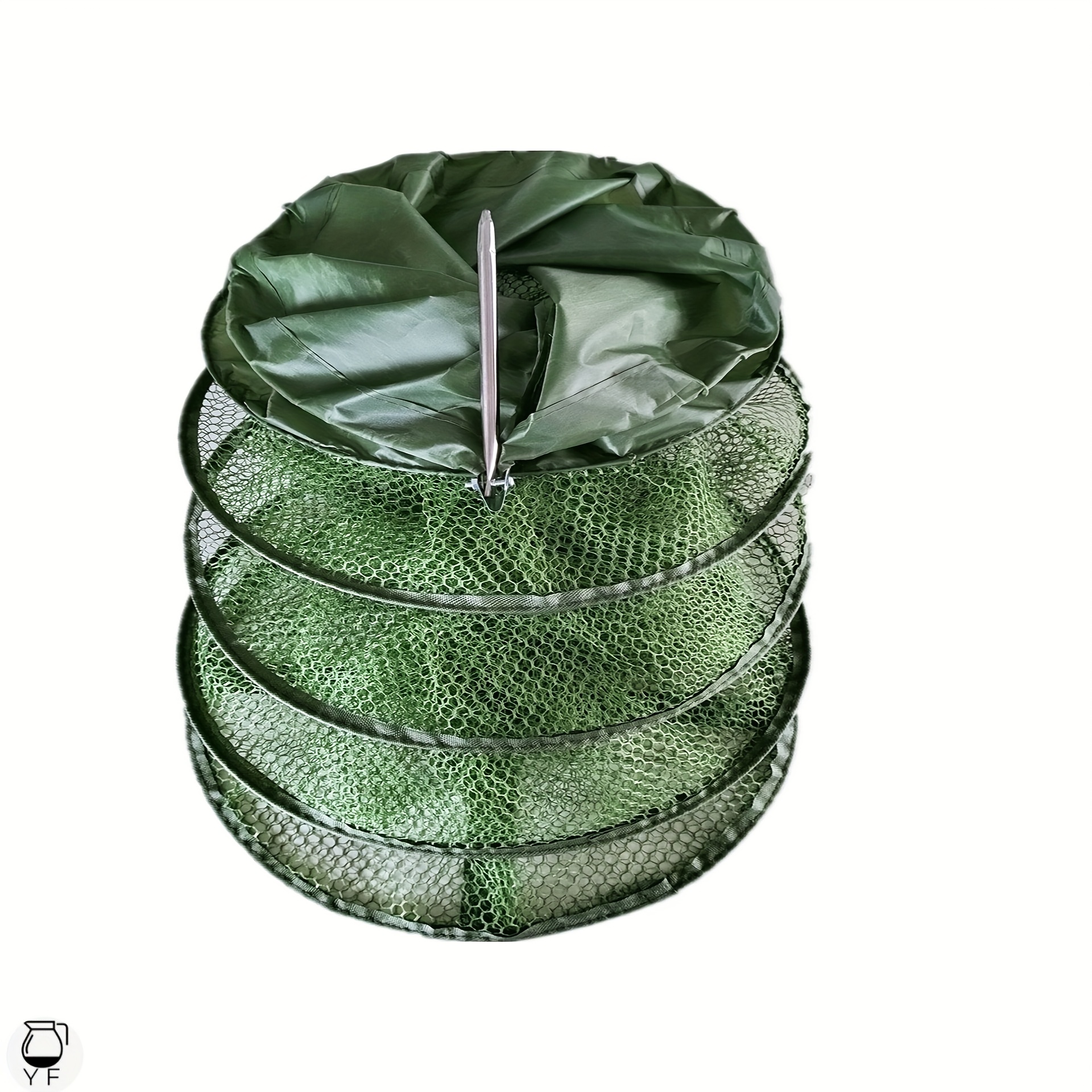 1pc Durable Foldable Mesh, Bag With,wire Ring Design,fast Drying Durable Nylon Mesh,easy Fishing & Hunting,green,fish Cage,fishing Trap,plaiting Net,fishing Tools